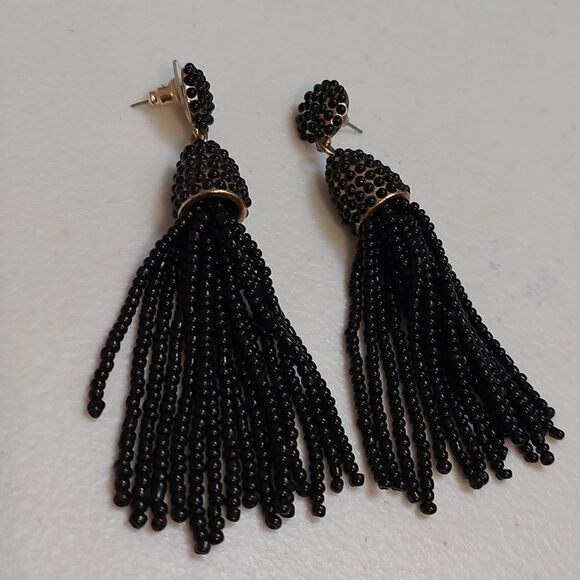 Black Dangle Drop Tassel Earrings - Picture 2 of 4